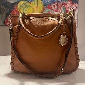 Vince Camuto Kat Leather Whipstitch Tote Camel Large Hobo 2 Way Bag
